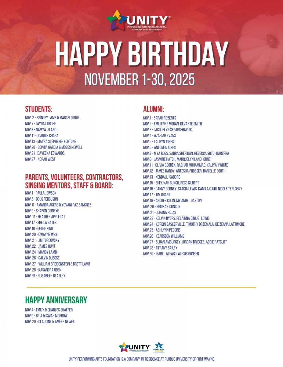 November 2025 - Unity Monthly Calendars - Birthdays - V1