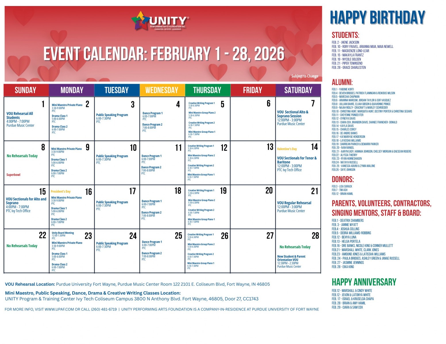 February 2026 - Unity Monthly Calendars - V4