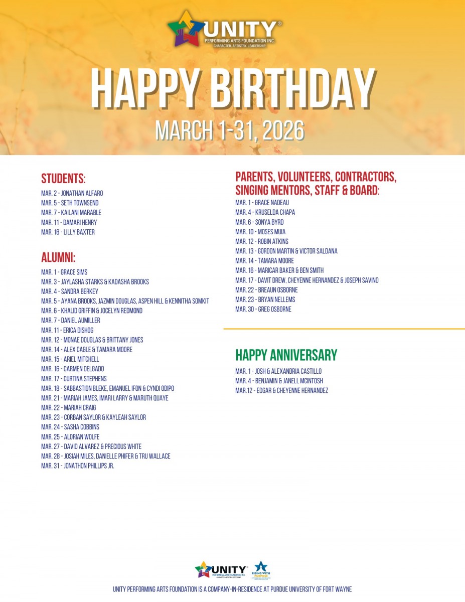 March 2026 - Unity Monthly Calendar - Birthdays - V1