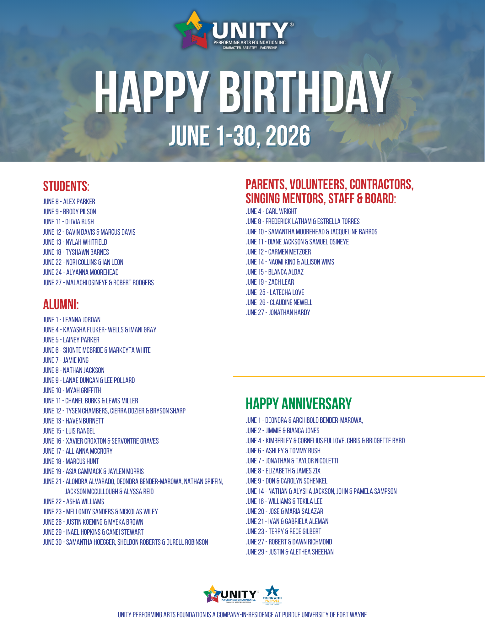 June 2026 - Unity Monthly Calendar - Birthdays - V1